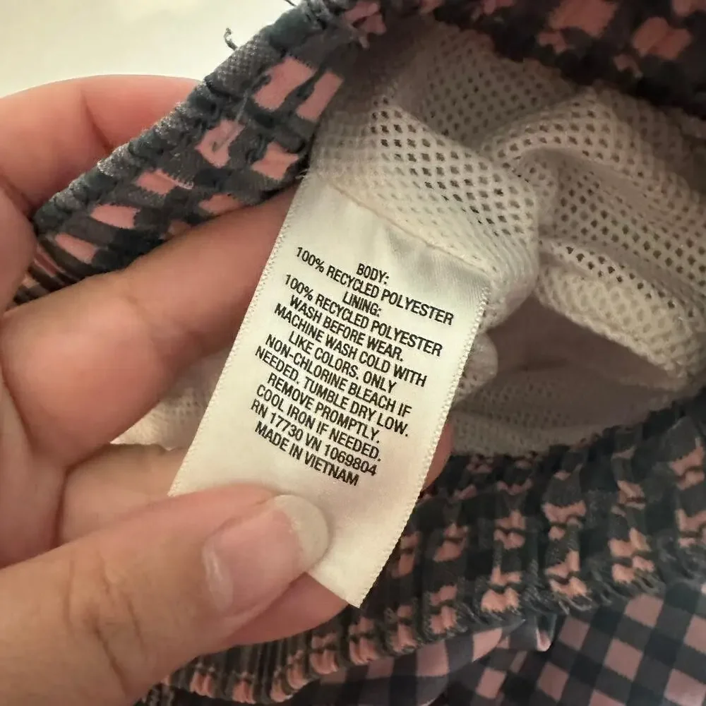 Goodfellow Men's Pink Navy Blue Check Plaid Gingham Swim Trunks Size Large